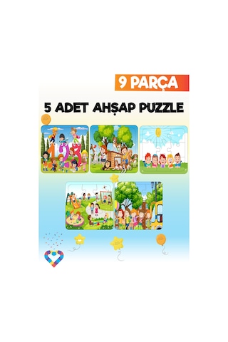 Ahşap Çocuk Puzzle 9 Parça 5 Adet-2