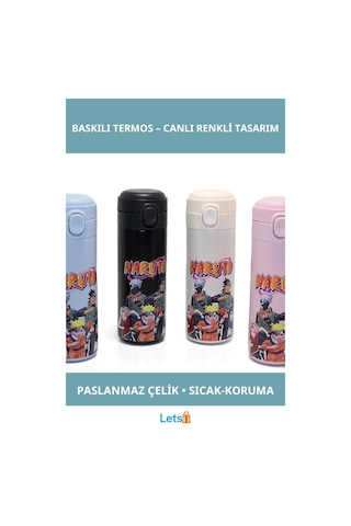 Naruto Temalı Paslanmaz Çelik Anime Baskılı Termos Sızdırmaz 500ml Çok Renkli