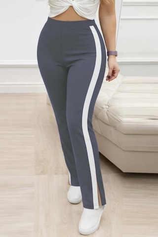 Butik İstanbul Kadın Yüksek Bel Yan Şerit Detaylı Yırtmaçlı Viskon Iki Iplik Pantolon Gri