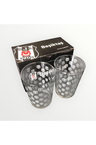 Beşiktaş Lisanslı Gümüş Bjk Amblemli 2'li Cam Su Bardağı 500 Ml