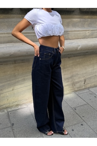 Out Of Standart Kadın Extra Wide Leg Yüksek Bel Geniş Paça Jean Pantolon Mavi