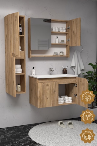 Teta Home Napoli 80 Cm Mdf Banyo Dolabı Seti + Boy Dolabı Atlantik Çam Atlantik Çam
