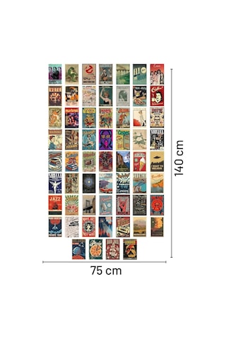 Postifull Retro Poster Seti - Kolaj Seti - Oda Dekoru - Duvar Posteri - Yapışkanlı - Duvar Dekoru - 60 Adet