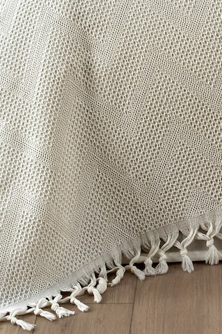 %100 Pamuk Çift Kişilik Bağlama Saçaklı Pike-220x240 Cm-krem Krem Krem