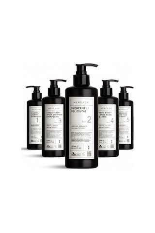 Mercada Siyah No1 Purifying And Soothing Shampoo 380ml + No2 Shower Gel 380ml + No3 Conditioner 380ml + No4 Hand&body Lotion 380ml + No5 Hand Wash 380ml