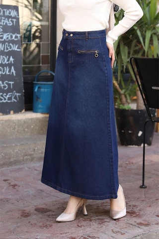 Beli Çıt Çıtlı Fermuar Cep Detaylı Kot Etek - 001