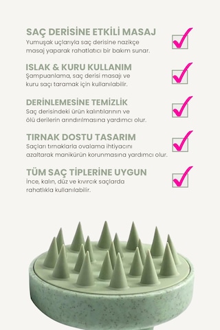 Saç Bakım Fırçası, Saç Derisine Masaj Yapan Şampuan Tarağı, Duş Fırçası Pastel Yeşil
