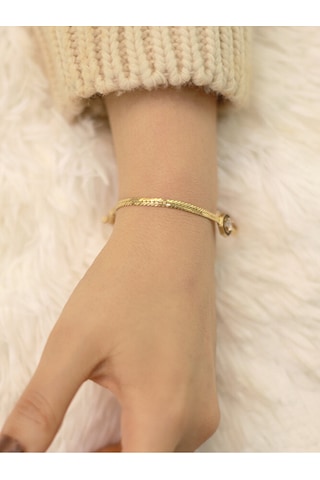 14 Ayar Altın Balık Sırtı Siyah Baget Bileklik Altın