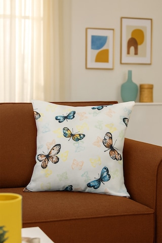 Duck Kelebekli Kırlent Kılıfı Bej Sarı V1 40x40 Bej
