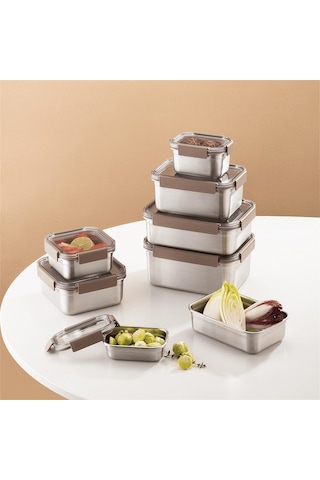 Locknlock Paslanmaz Çelik Dörtgen Kilitli Fırın Ve Saklama Kabı Kahverengi 1.5 L Şeffaf