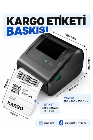 Aimo D450-bt Bluetooth Termal Etiket Yazıcı 203 Dpı 150 Mm/sn Barkod Ve Qr Kod Usb Yazıcısı