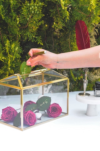 Cam Kart Kutusu Geometrik Fanus Pirinç & Gold