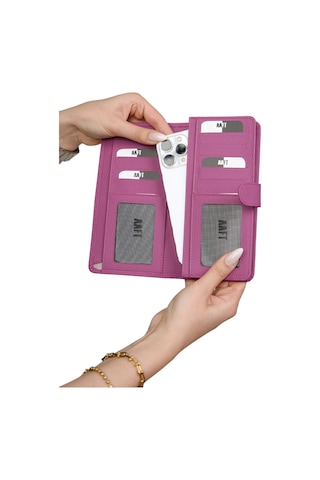 Mft Leather Hakiki Deri Unisex Cüzdan Twist 2323 Flother Mat Pembe