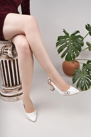 Nesilshoes Nesil Shoes Bln 860-1 Sedef Kumaş Topuklu Kadın Sandalet