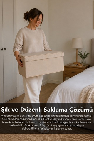 6'lı Organizer Baza Hurç Seti - Çok Amaçlı Kapaklı Saklama Kutusu 50x40x19cm Bej