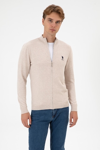 U.S. Polo Assn. Erkek Slim Fit Taş Melanj Triko Hırka 50313684-VR225