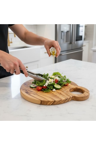 F&s Woodart Zeytin Ağacı Kesme Tahtası, Doğal Ahşap, 27 Cm Çap, El Yapımı, Gıda Sertifikalı, Peynir, Şarküteri Sunum Tahtası Bej