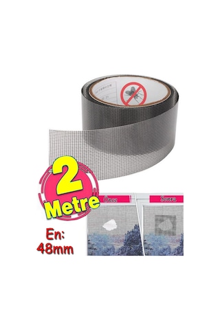 Yapışkanlı Sineklik Yaması Tülü Tamir Bandı Bantı Delik Fiber Tül Yapıştırma Gri 48 Mm X 2 Metre 2 M