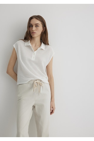 Mavi - Beyaz Örme Polo Tişört 1612654-70057 Beyaz
