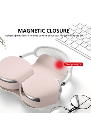 Apple Uyumlu AirPods Max İle Uyumlu Koruyucu Kılıf, Pu Deri, Mıknatıslı Kapama, Sleep Mode Destekli, Çizilmez Toz Pembe