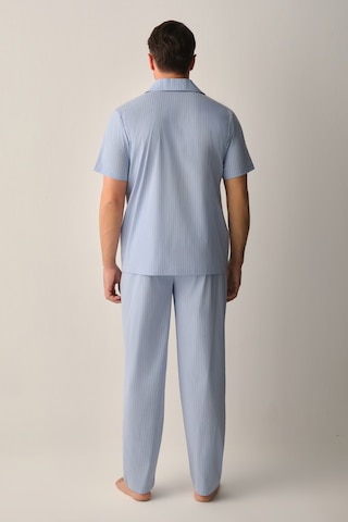 Suwen Walker Erkek Pamuklu Gömlek Yaka Erkek Pijama Takımı Sh26711660b1075 Mavi Çizgili