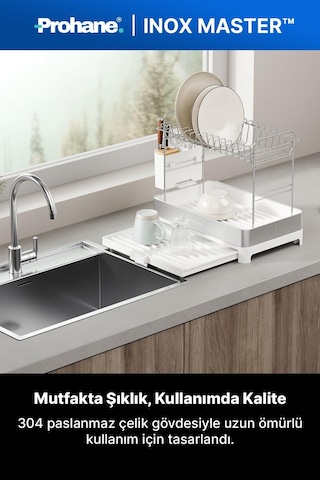 Prohane Inox Master Kd410 / Genişletilebilir 2 Katlı Bulaşıklık / 304 Paslanmaz Çelik / Su Tahliyeli Tezgah Üstü Çok Renkli