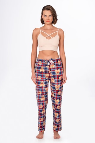 Kompedan Kadın Süet Kareli Ayıcık Desenli Pijama Tek Alt Desen 3