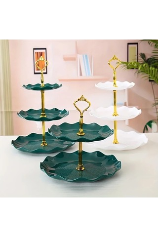 Dashanshop Ruffle Siyah Tek Parça 3 Katlı Porselen Kek Standı Kaymaz Tabanlı Dantel Desenli