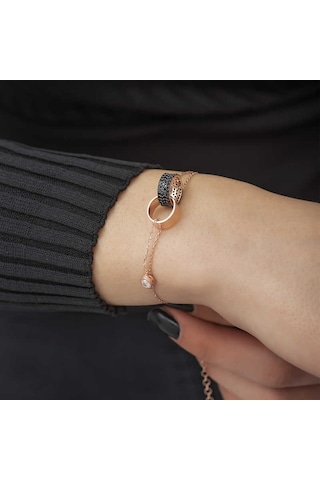 Gümüş Rose İç İçe Geçmiş Halka Bileklik Rose