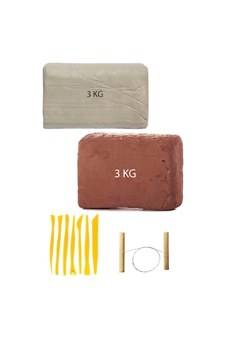 3 KG Kırmızı Kahverengi 3 KG Beyaz Seramik Hamuru Plastik Ebeşuar