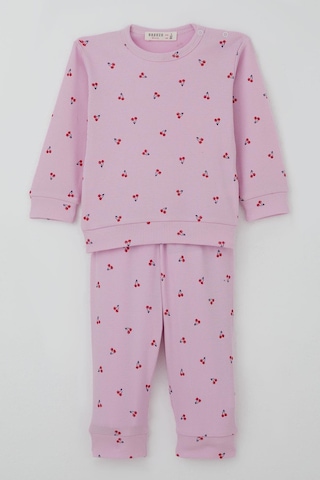 Breeze Kız Bebek Pijama Takımı Omuzdan Patlı Kiraz Desenli 4 Ay-1 Yaş, Pembe Pembe