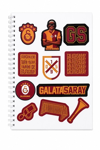 Galatasaray Lisanslı Icardi Ve Osimhen Baskılı Sticker Kitabı - 6 Sayfa 70 Parça Çıkartma Albümü Sarı - Kırmızı