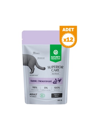 Nature S Protection Superior Care Tavşanlı & Tavuk Göğüslü Sos İçinde Kısırlaştırılmış Kediler İçin Yaş Kedi Maması 85g 12 Adet