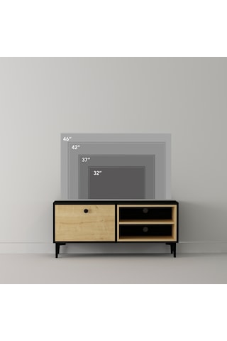Selis T004 Modern TV Sehpası – Ahşap Siyah/Safir Meşe - 120 CM
