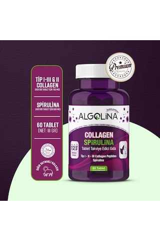 Collagen + Spirulina Tablet Takviye Edici Gıda - 1260 Mg 60 Tablet - Kolajen Tip 1 2 3