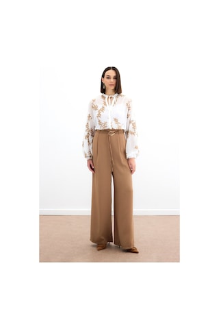 Sateen Nakışlı Şifon Gömlek - Camel-136180 CAMEL