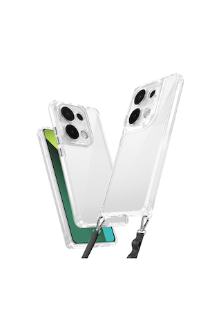 Xiaomi Redmi Note 13 Pro 4g Uyumlu Kılıf Airbagli Takılabilir Askı Aparatlı Zore Snap Silikon Kapak- Şeffaf