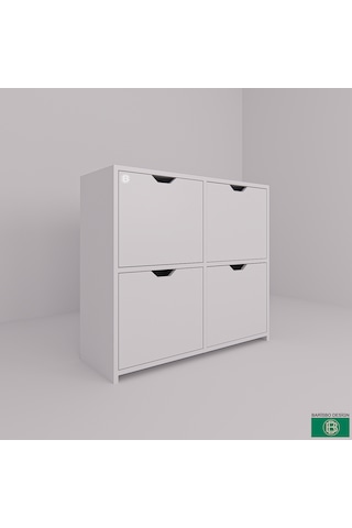 Ayakabılık Hol & Antre 4 Kapaklı 8 Raflı Beyaz