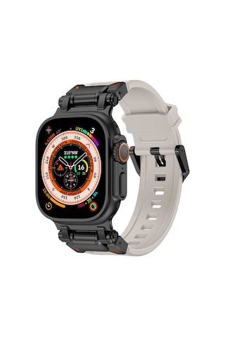 Watch Ultra 49mm Uyumlu Ezo Krd-101 Titanyum Metal Başlıklı Silikon Kordon-siyah-mavi