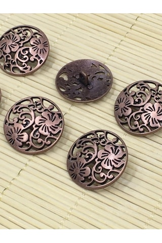 Hırka Yelek Düğmesi Boyu Dantel Desenli Bakır / 1,8 Cm / 6 Lı Set