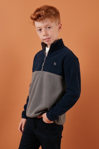 Lela Yumuşak Dokulu Yarım Fermuarlı Renk Bloklu Dik Yaka Unisex Çocuk Polar 5905004 Lacivert-Gri