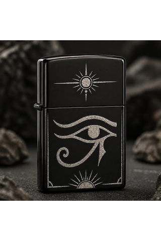 Tamgacrafts Horus Gözü Desenli Siyah Metal Benzinli Çakmak