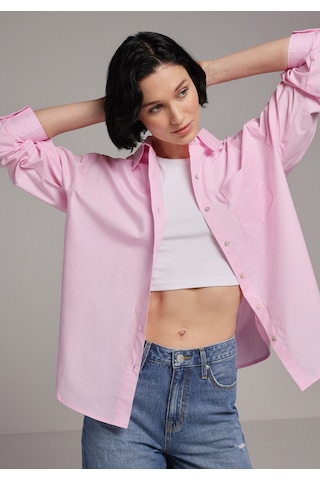 Colin's Colins Boyfriend Fit Shirt Neck Düz Kadın Pembe Uzun Kol Gömlek Cl1080565 Q1.v1 Pın
