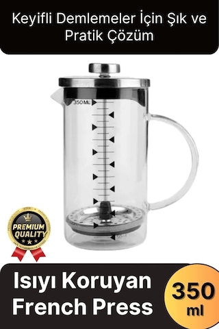 Çok Amaçlı Isıyı Koruyan Süzgeçli Bitki Çayı Filtre Kahve Demlik Ölçü Kabı Cam French Press 350 Ml Çok Renkli