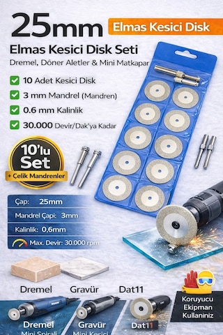 Senbang 25 Mm Elmas Kesici Disk Seti 10 Lu + 2 Mandren Cam Mermer Seramik Taş Kesme Mini Matkap Uyumlu Senbang 25 Mm Elmas Kesici Disk Seti 10 Lu + 2 Mandren Cam Mermer Seramik Taş Kesme Mini Matkap Uyumlu