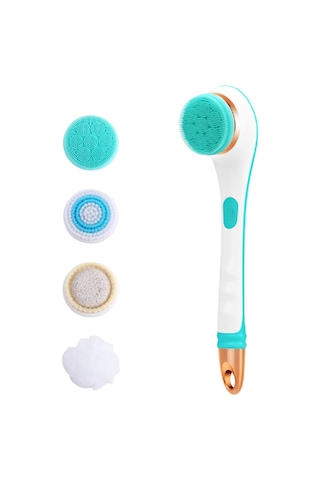 Ranyeek Usb Şarjlı Elektrikli Duş Fırçası - Uzun Saplı, 2 Hızlı, 360 Döner, 4 Fırça Başlı, Vücut Masajı Ve Temizliği İçin Ipx6 Su Geçirmez Mavi-mavi Çok Renkli