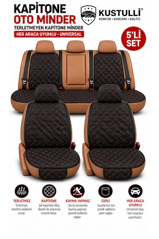5'li Pilot Kapitone Terletmeyen Oto Koltuk Minder Cepli Model Kırmızı 1
