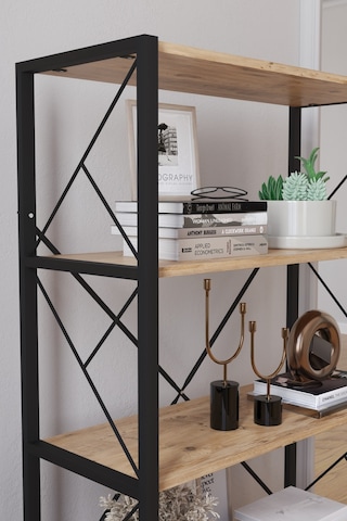 5 Raflı Geniş Kitaplık Dekoratif Metal Ayaklı Ofis Rafı 160x90