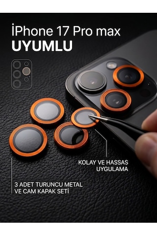 Apple iPhone 17 Pro Max Uyumlu Kamera Koruyucu Lens Turuncu