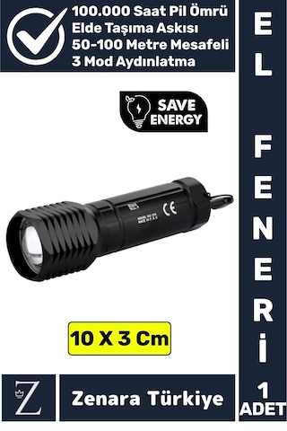 Kompakt Kamp Avcı Balıkçı Deprem Enerji Tasarrufu 3 Mod Güçlü Beyaz Işık Zoomlu Pilli Mini El Feneri Çok Renkli